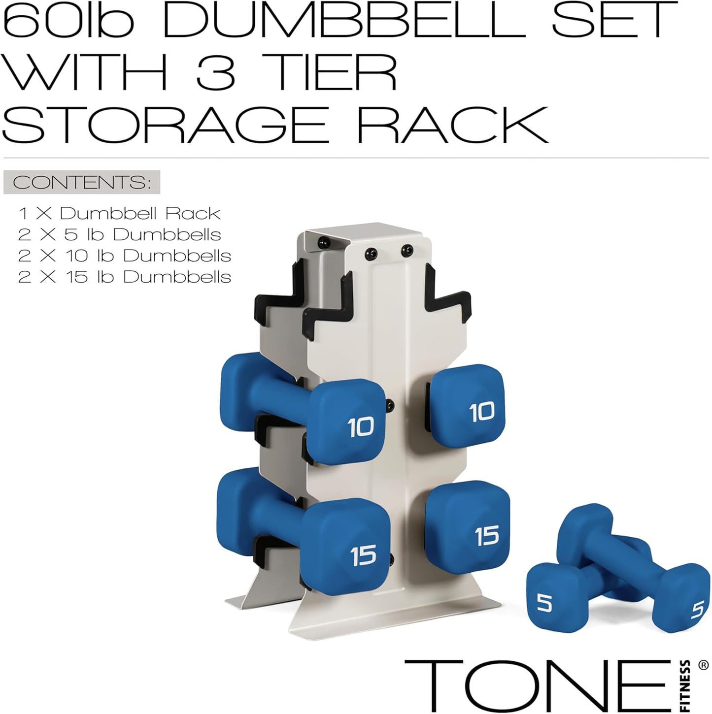 Neoprene Dumbbell Set with Storage Rack – Non-Slip, Anti-Roll Hand Weights for Home Gym Workouts | 20 lb, 32 lb, 50 lb, 60 lb & 100 lb Options