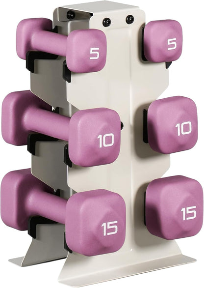 Neoprene Dumbbell Set with Storage Rack – Non-Slip, Anti-Roll Hand Weights for Home Gym Workouts | 20 lb, 32 lb, 50 lb, 60 lb & 100 lb Options