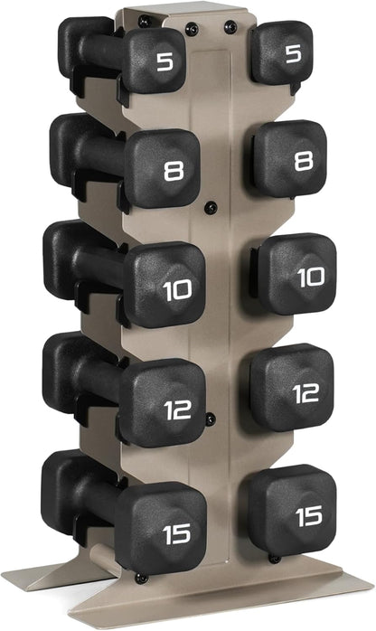 Neoprene Dumbbell Set with Storage Rack – Non-Slip, Anti-Roll Hand Weights for Home Gym Workouts | 20 lb, 32 lb, 50 lb, 60 lb & 100 lb Options