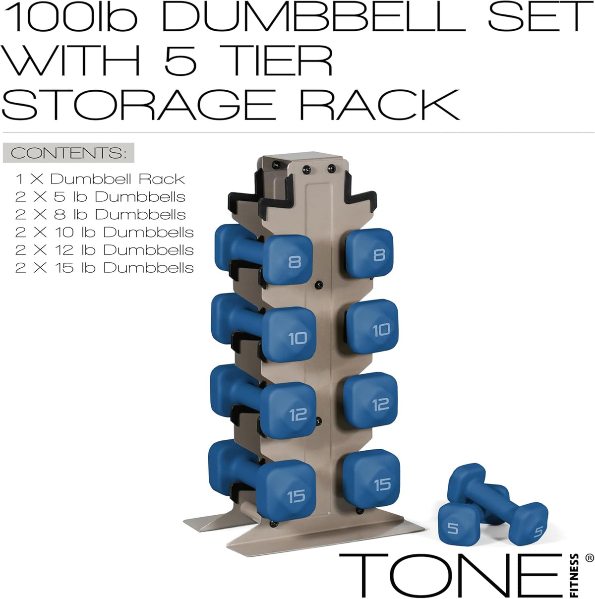 Neoprene Dumbbell Set with Storage Rack – Non-Slip, Anti-Roll Hand Weights for Home Gym Workouts | 20 lb, 32 lb, 50 lb, 60 lb & 100 lb Options
