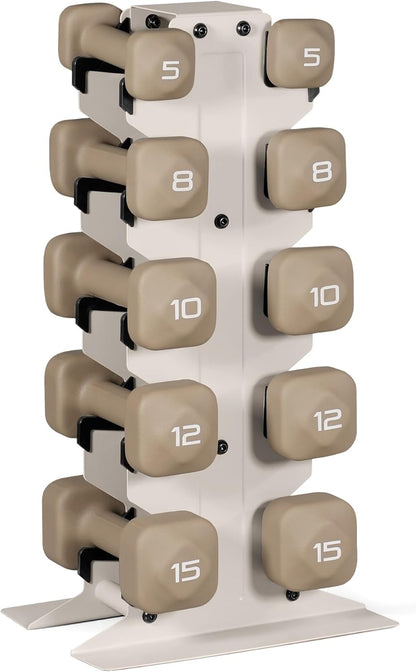 Neoprene Dumbbell Set with Storage Rack – Non-Slip, Anti-Roll Hand Weights for Home Gym Workouts | 20 lb, 32 lb, 50 lb, 60 lb & 100 lb Options