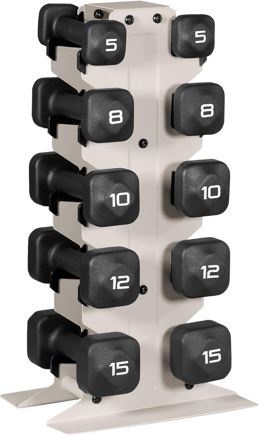 Neoprene Dumbbell Set with Storage Rack – Non-Slip, Anti-Roll Hand Weights for Home Gym Workouts | 20 lb, 32 lb, 50 lb, 60 lb & 100 lb Options