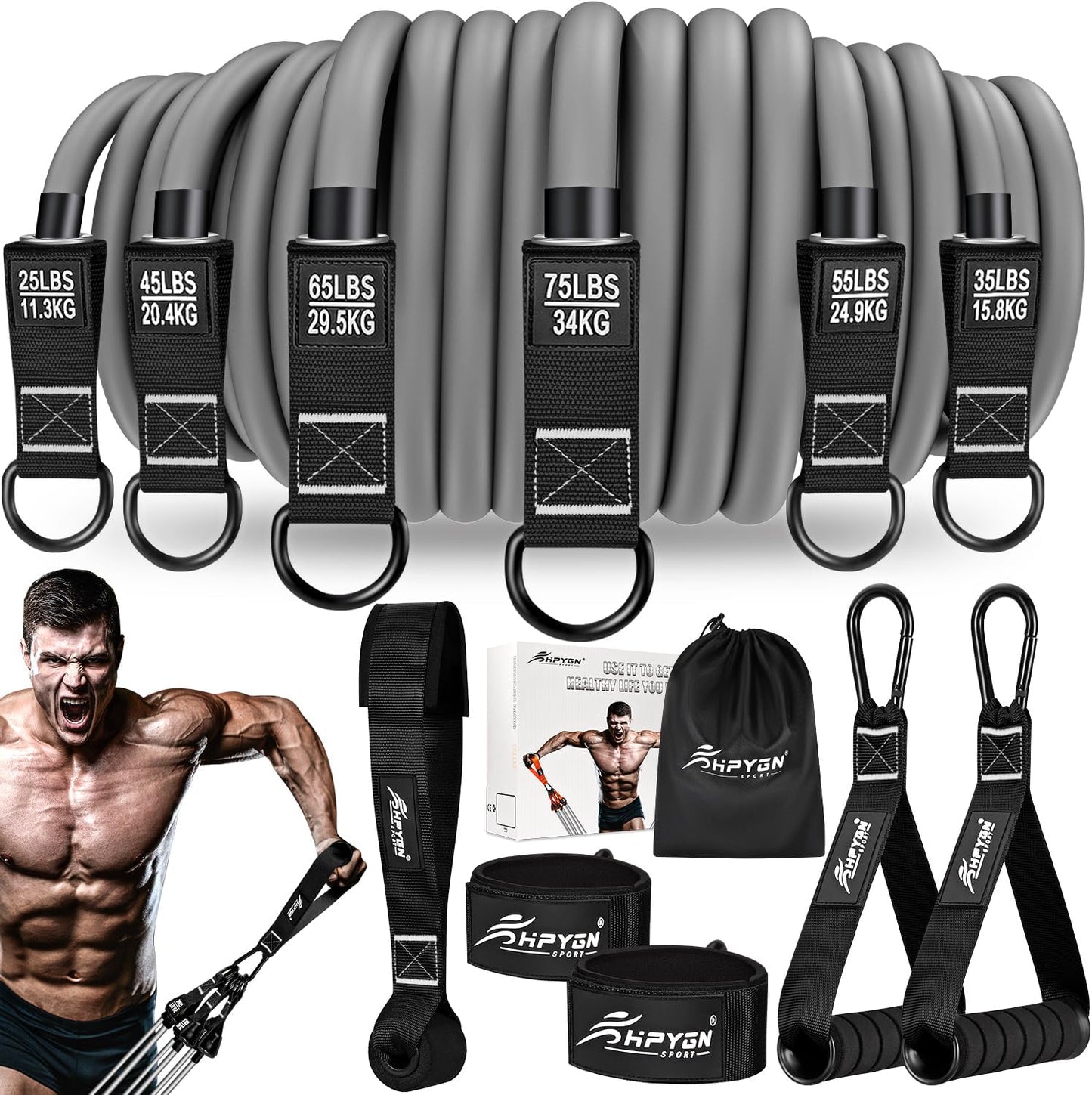 Heavy Resistance Bands, 300LBS Exercise Bands for Working Out, Fitness Bands with Handles, Workout Bands for Men, Weight Bands Set for Muscle Training, Strength, Slim, Yoga, Home Gym Equipment