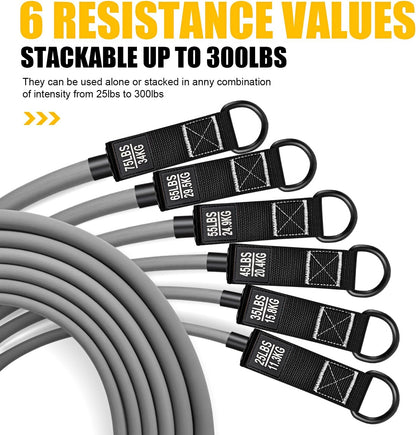Heavy Resistance Bands, 300LBS Exercise Bands for Working Out, Fitness Bands with Handles, Workout Bands for Men, Weight Bands Set for Muscle Training, Strength, Slim, Yoga, Home Gym Equipment