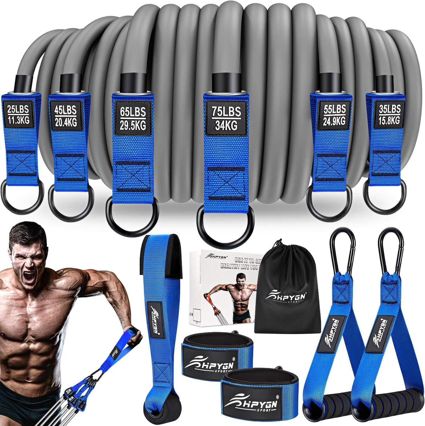 Heavy Resistance Bands, 300LBS Exercise Bands for Working Out, Fitness Bands with Handles, Workout Bands for Men, Weight Bands Set for Muscle Training, Strength, Slim, Yoga, Home Gym Equipment