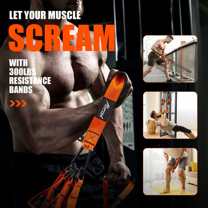 Heavy Resistance Bands, 300LBS Exercise Bands for Working Out, Fitness Bands with Handles, Workout Bands for Men, Weight Bands Set for Muscle Training, Strength, Slim, Yoga, Home Gym Equipment