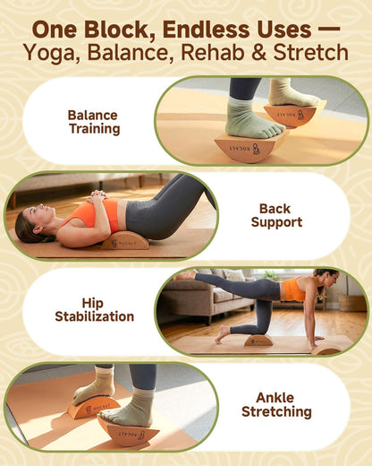 Cork Yoga Blocks, Half Moon Foot and Calf Stretching Tool | high-density cork, curved ergonomic shape, 9.5 x 3.5 x 4 in, for arches, ankles, Pilates and travel