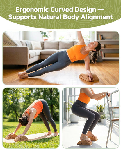 Cork Yoga Blocks, Half Moon Foot and Calf Stretching Tool | high-density cork, curved ergonomic shape, 9.5 x 3.5 x 4 in, for arches, ankles, Pilates and travel