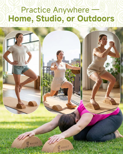Cork Yoga Blocks, Half Moon Foot and Calf Stretching Tool | high-density cork, curved ergonomic shape, 9.5 x 3.5 x 4 in, for arches, ankles, Pilates and travel