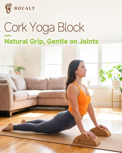 Cork Yoga Blocks, Half Moon Foot and Calf Stretching Tool | high-density cork, curved ergonomic shape, 9.5 x 3.5 x 4 in, for arches, ankles, Pilates and travel