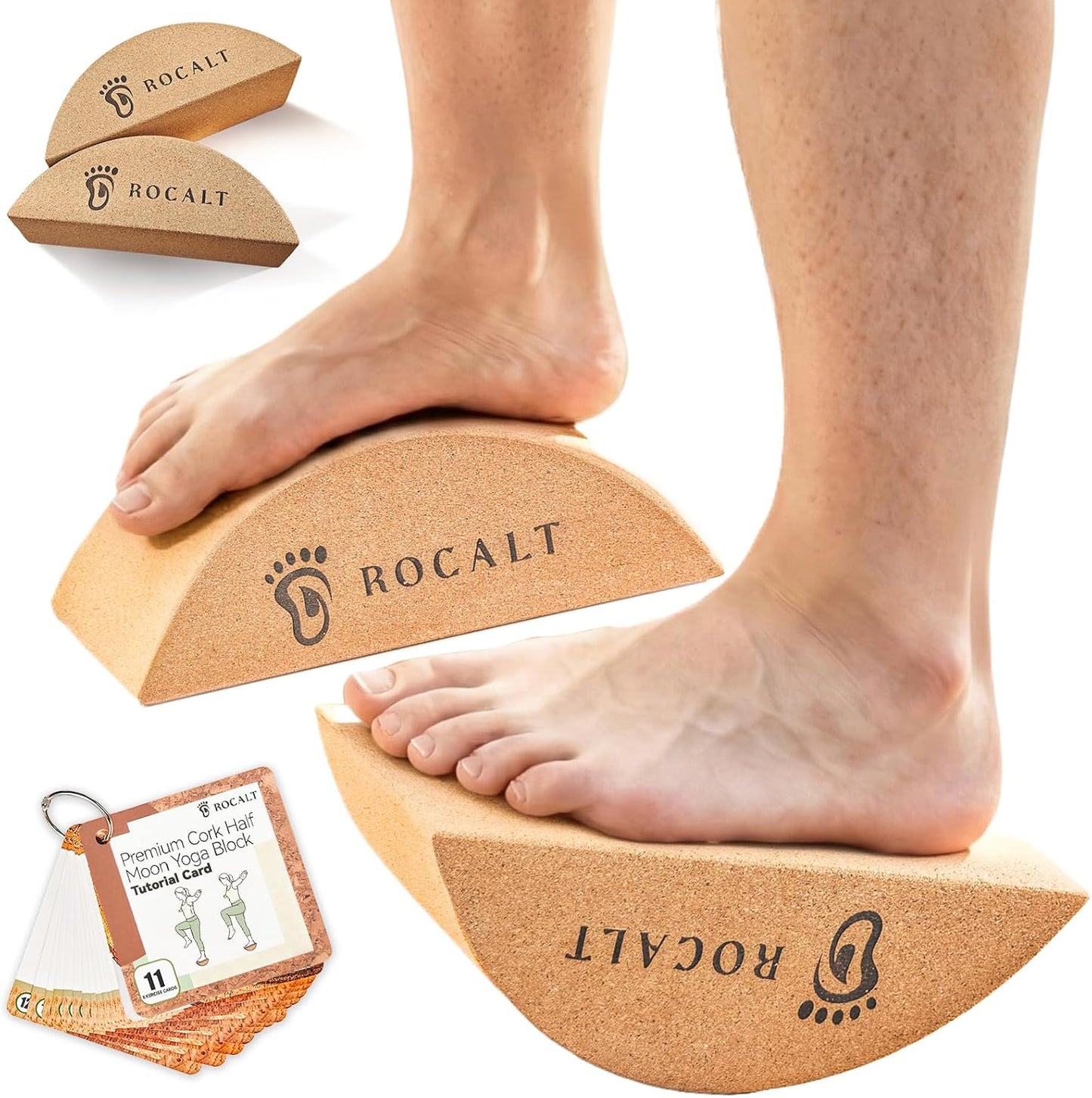 Cork Yoga Blocks, Half Moon Foot and Calf Stretching Tool | high-density cork, curved ergonomic shape, 9.5 x 3.5 x 4 in, for arches, ankles, Pilates and travel