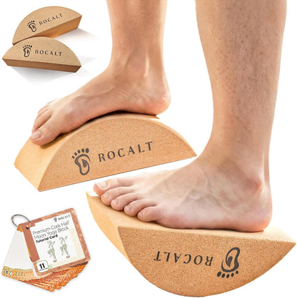 Cork Yoga Blocks, Half Moon Foot and Calf Stretching Tool | high-density cork, curved ergonomic shape, 9.5 x 3.5 x 4 in, for arches, ankles, Pilates and travel