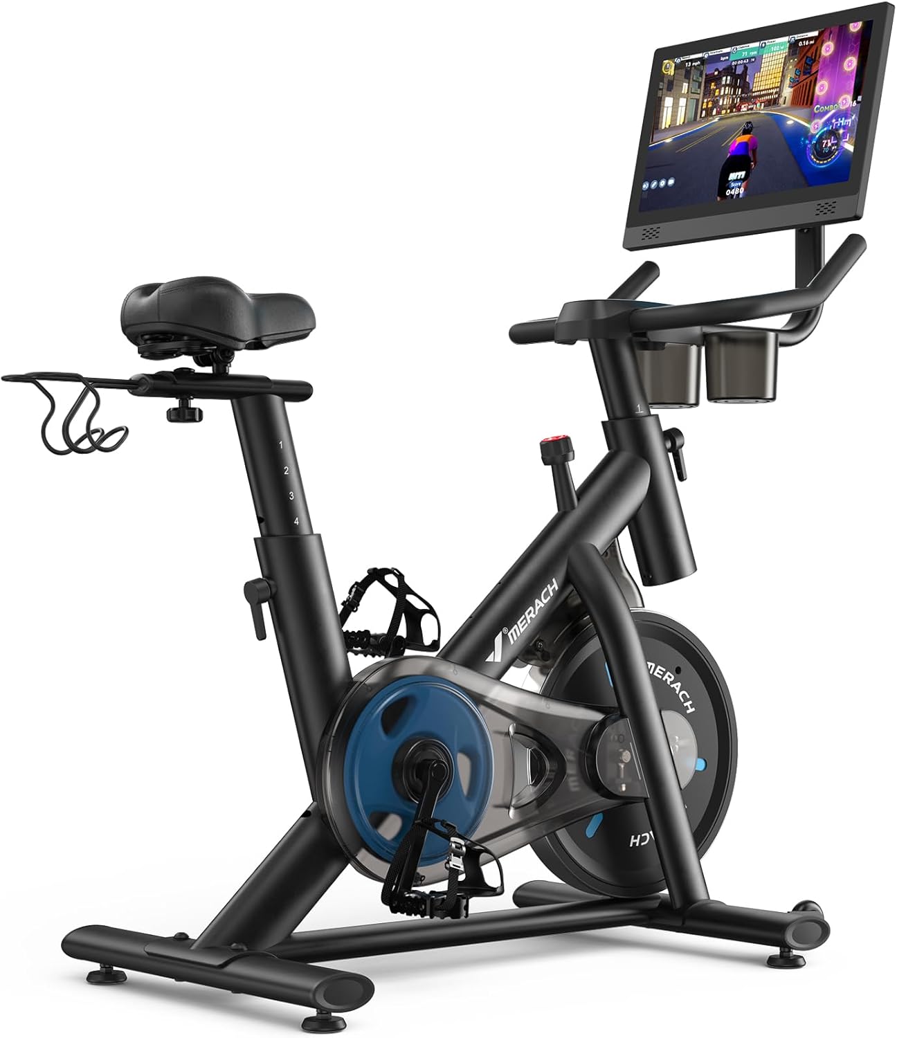 MERACH Exercise Bike, Magnetic Friction Stationary Bike with Brake Pad and Exclusive App, Low Noise Indoor Cycling Bike with 300lbs Weight Capacity, Tablet Mount and Fitness Courses for Weight Loss