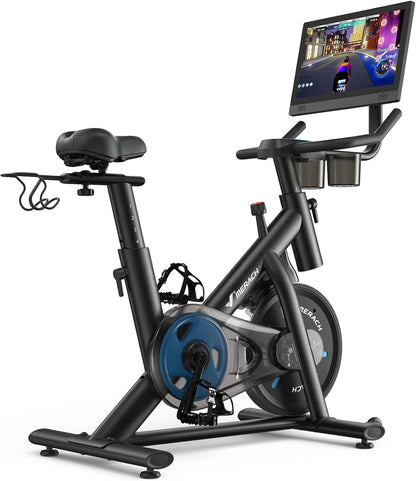 MERACH Exercise Bike, Magnetic Friction Stationary Bike with Brake Pad and Exclusive App, Low Noise Indoor Cycling Bike with 300lbs Weight Capacity, Tablet Mount and Fitness Courses for Weight Loss