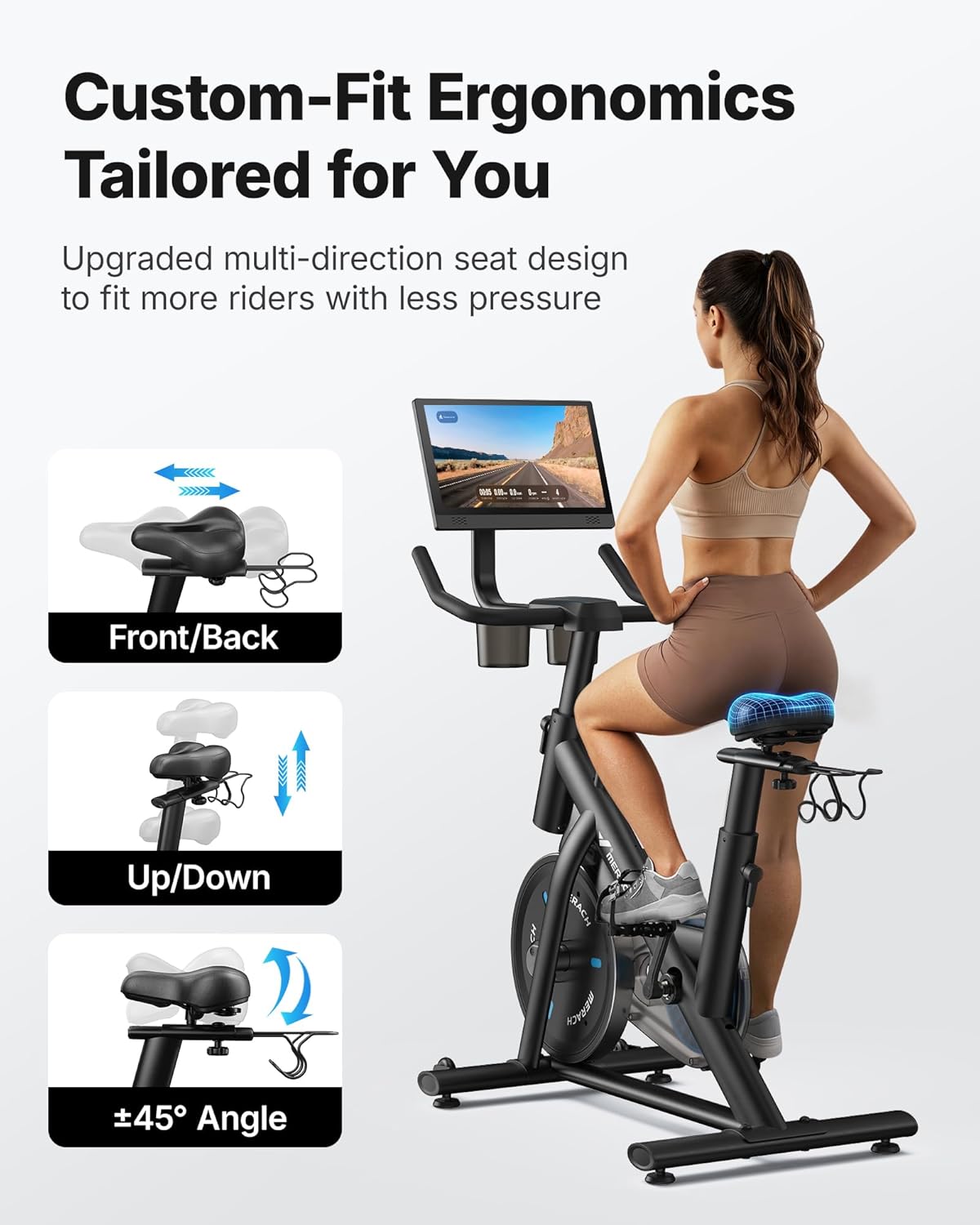 MERACH Exercise Bike, Magnetic Friction Stationary Bike with Brake Pad and Exclusive App, Low Noise Indoor Cycling Bike with 300lbs Weight Capacity, Tablet Mount and Fitness Courses for Weight Loss