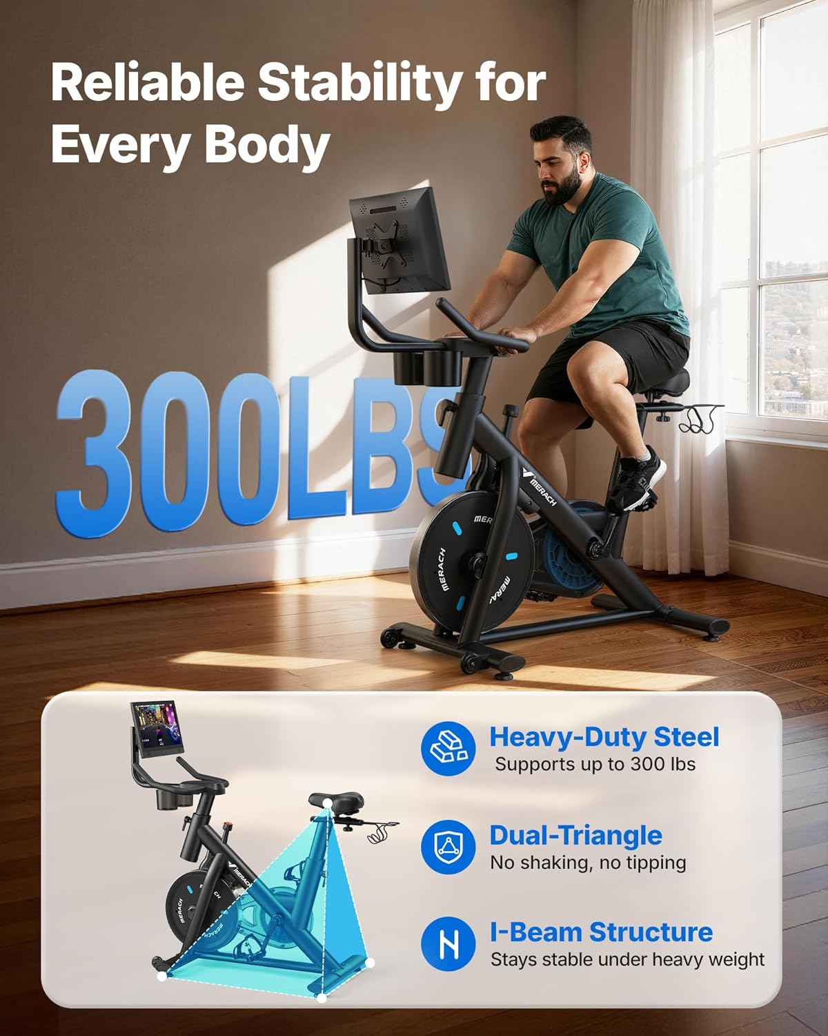MERACH Exercise Bike, Magnetic Friction Stationary Bike with Brake Pad and Exclusive App, Low Noise Indoor Cycling Bike with 300lbs Weight Capacity, Tablet Mount and Fitness Courses for Weight Loss