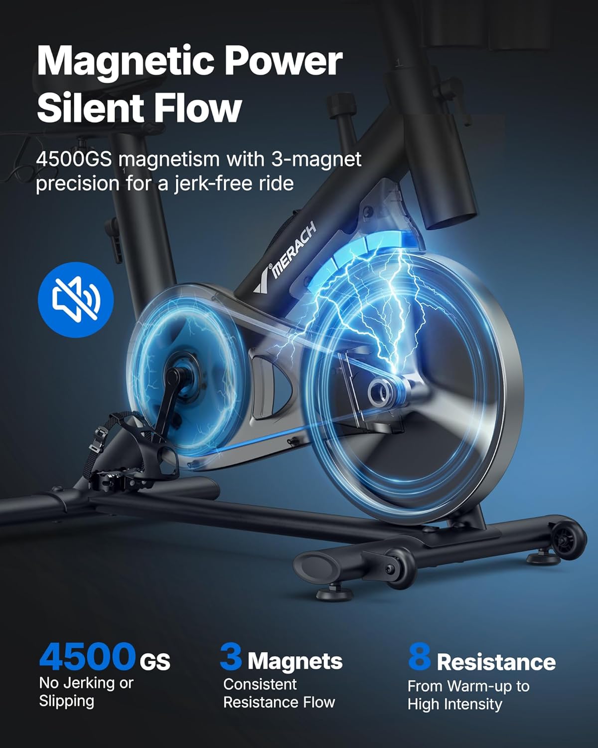 MERACH Exercise Bike, Magnetic Friction Stationary Bike with Brake Pad and Exclusive App, Low Noise Indoor Cycling Bike with 300lbs Weight Capacity, Tablet Mount and Fitness Courses for Weight Loss