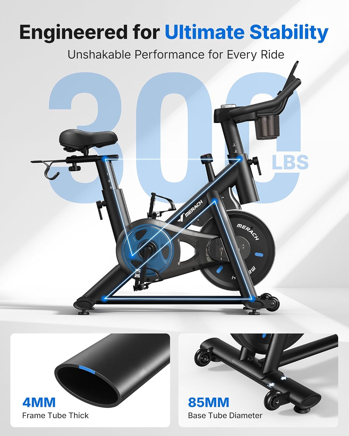 MERACH Exercise Bike, Magnetic Friction Stationary Bike with Brake Pad and Exclusive App, Low Noise Indoor Cycling Bike with 300lbs Weight Capacity, Tablet Mount and Fitness Courses for Weight Loss