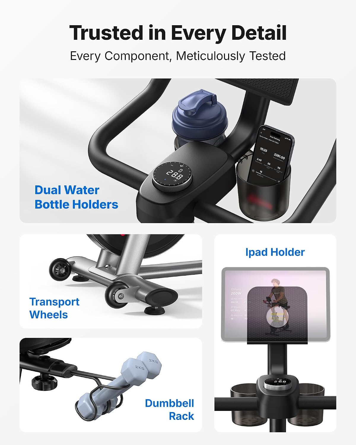 MERACH Exercise Bike, Magnetic Friction Stationary Bike with Brake Pad and Exclusive App, Low Noise Indoor Cycling Bike with 300lbs Weight Capacity, Tablet Mount and Fitness Courses for Weight Loss