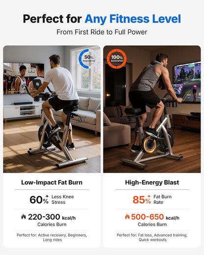 MERACH Exercise Bike, Magnetic Friction Stationary Bike with Brake Pad and Exclusive App, Low Noise Indoor Cycling Bike with 300lbs Weight Capacity, Tablet Mount and Fitness Courses for Weight Loss