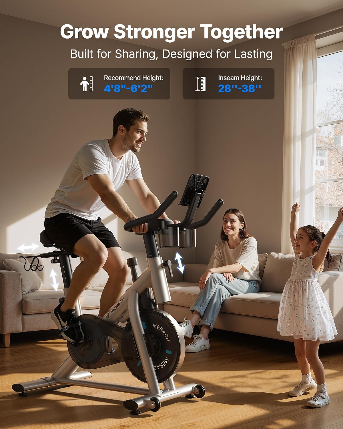MERACH Exercise Bike, Magnetic Friction Stationary Bike with Brake Pad and Exclusive App, Low Noise Indoor Cycling Bike with 300lbs Weight Capacity, Tablet Mount and Fitness Courses for Weight Loss
