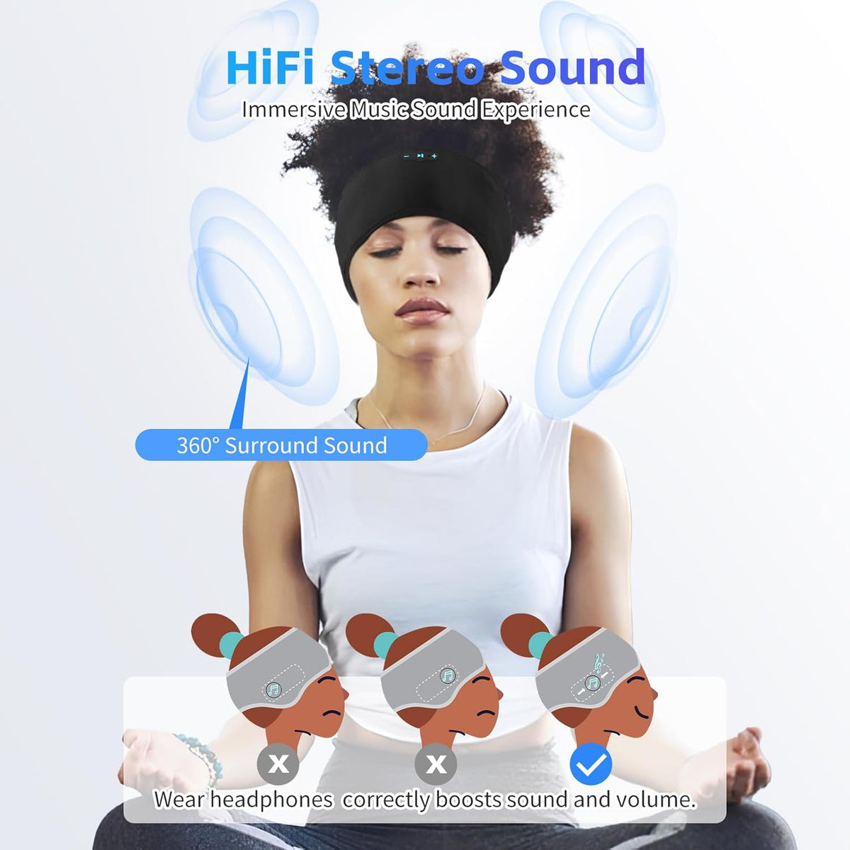 Sleep Headphones Bluetooth 6.0 Headband for Side Sleepers (Gray)