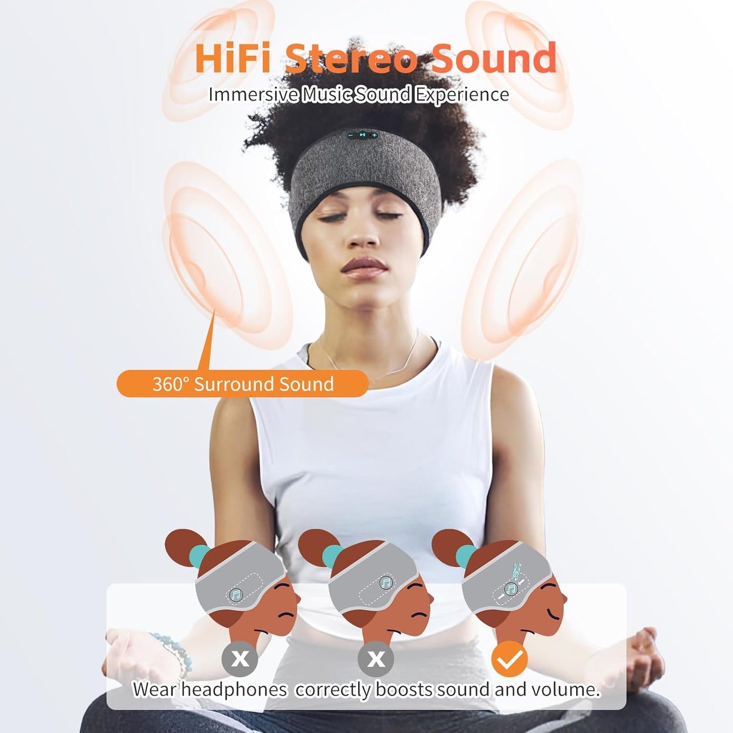 Sleep Headphones Bluetooth 6.0 Headband for Side Sleepers (Gray)