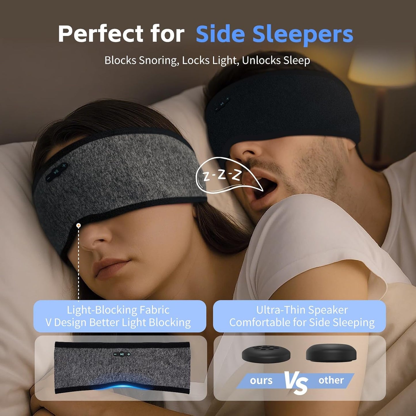 Sleep Headphones Bluetooth 6.0 Headband for Side Sleepers (Gray)
