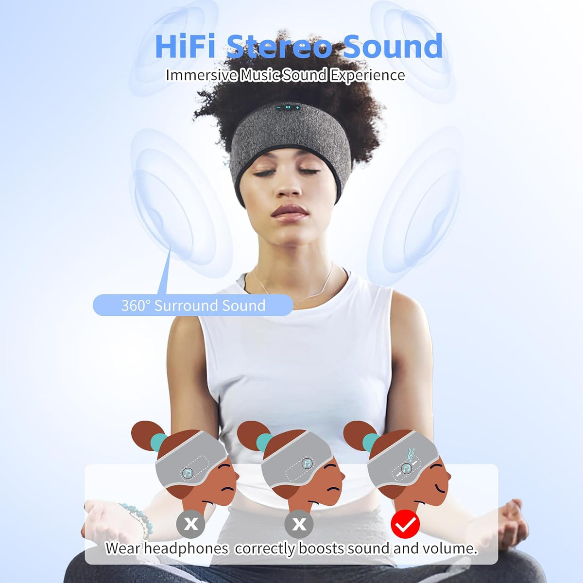 Sleep Headphones Bluetooth 6.0 Headband for Side Sleepers (Gray)