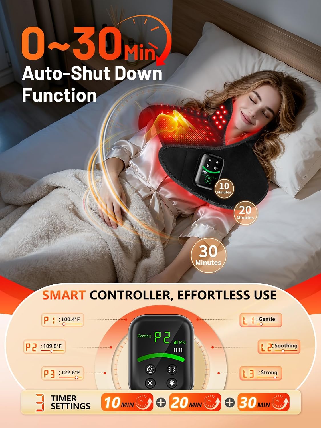 Red Light Therapy for Neck Shoulder with Heat & Massage,5000mAh Controller
