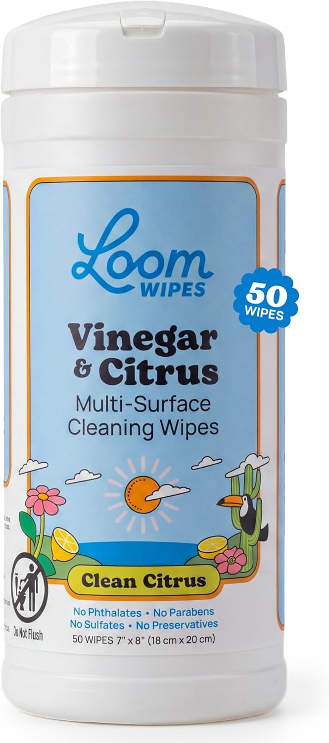 All Purpose Natural Cleaning Wipes - Vinegar & Citrus Powered Multi Surface Cleaner - 50 Count