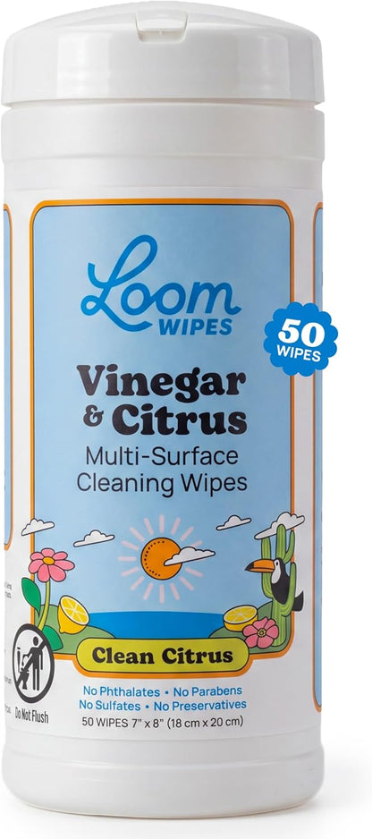 All Purpose Natural Cleaning Wipes - Vinegar & Citrus Powered Multi Surface Cleaner - 50 Count