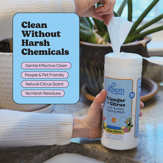 All Purpose Natural Cleaning Wipes - Vinegar & Citrus Powered Multi Surface Cleaner - 50 Count