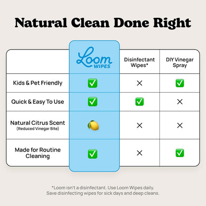 All Purpose Natural Cleaning Wipes - Vinegar & Citrus Powered Multi Surface Cleaner - 50 Count
