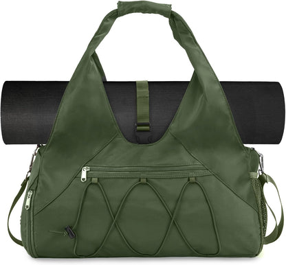 Gym Bag For Women With Yoga Mat Holder & Shoe Compartment & Wet Dry Storage Pocket & Adjustable Strap