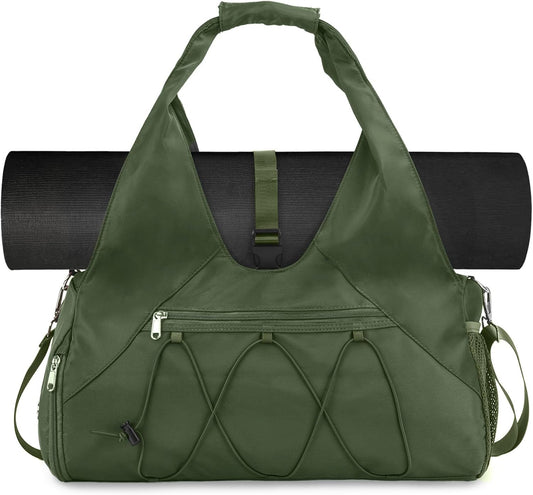 Gym Bag For Women With Yoga Mat Holder & Shoe Compartment & Wet Dry Storage Pocket & Adjustable Strap