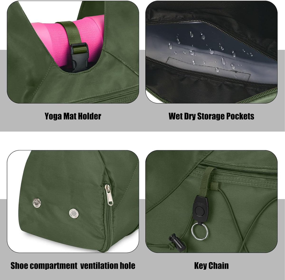 Gym Bag For Women With Yoga Mat Holder & Shoe Compartment & Wet Dry Storage Pocket & Adjustable Strap