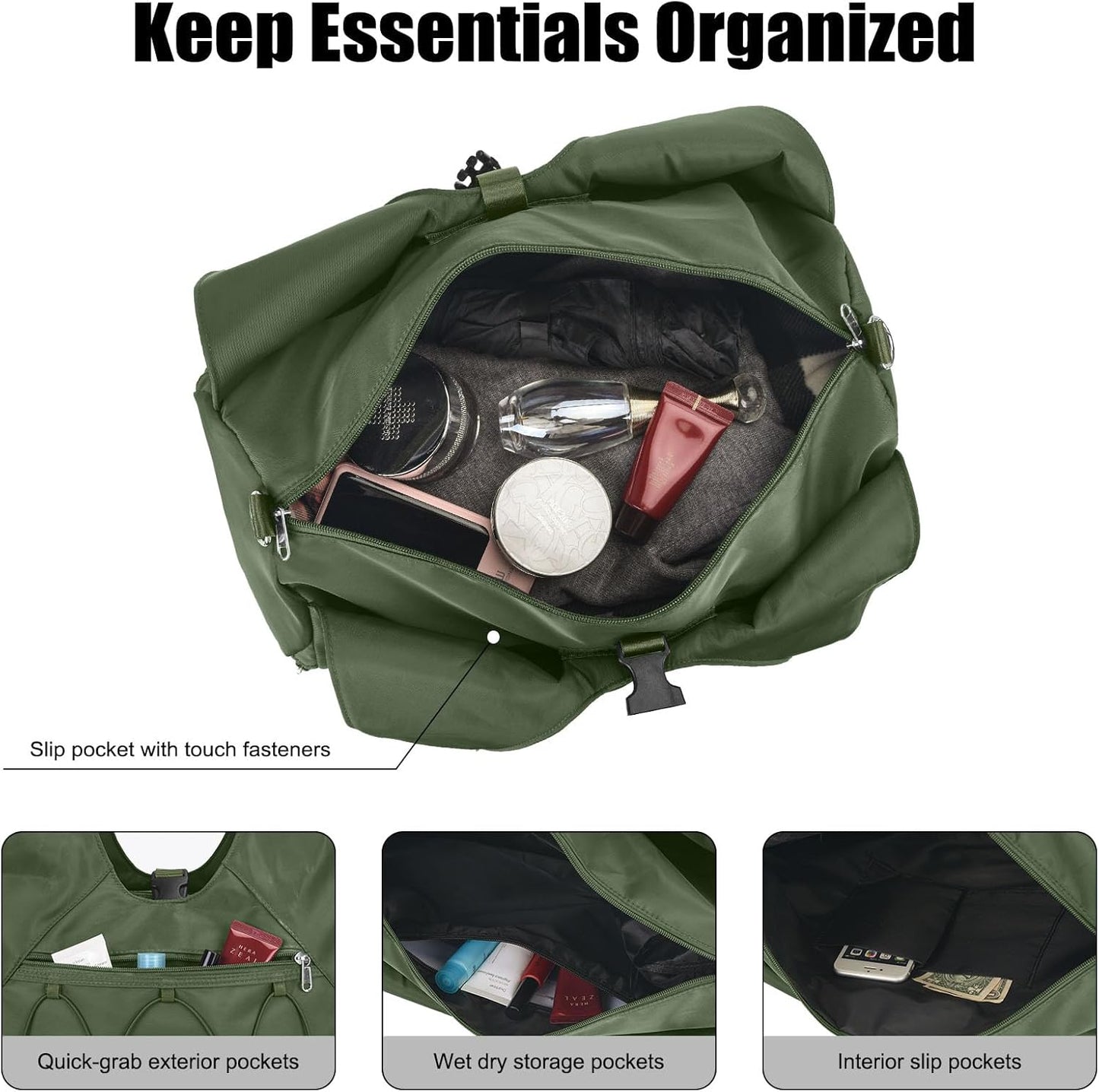 Gym Bag For Women With Yoga Mat Holder & Shoe Compartment & Wet Dry Storage Pocket & Adjustable Strap