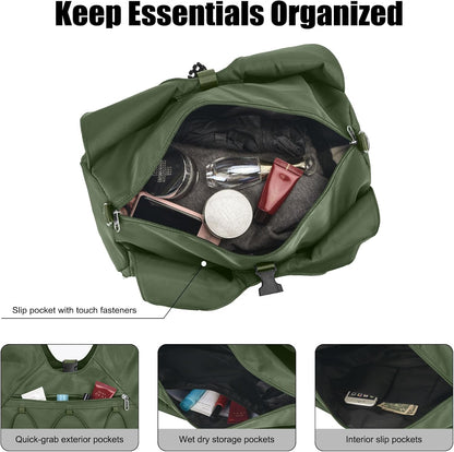 Gym Bag For Women With Yoga Mat Holder & Shoe Compartment & Wet Dry Storage Pocket & Adjustable Strap