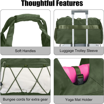 Gym Bag For Women With Yoga Mat Holder & Shoe Compartment & Wet Dry Storage Pocket & Adjustable Strap