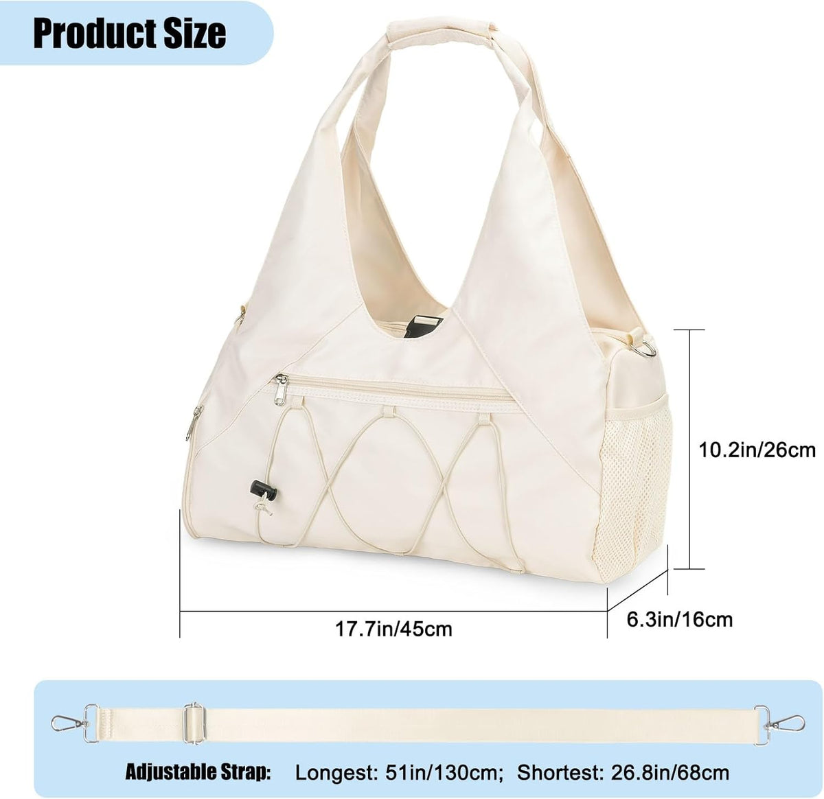 Gym Bag For Women With Yoga Mat Holder & Shoe Compartment & Wet Dry Storage Pocket & Adjustable Strap