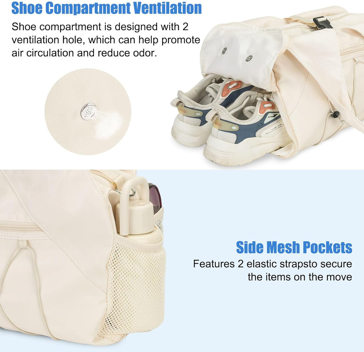 Gym Bag For Women With Yoga Mat Holder & Shoe Compartment & Wet Dry Storage Pocket & Adjustable Strap