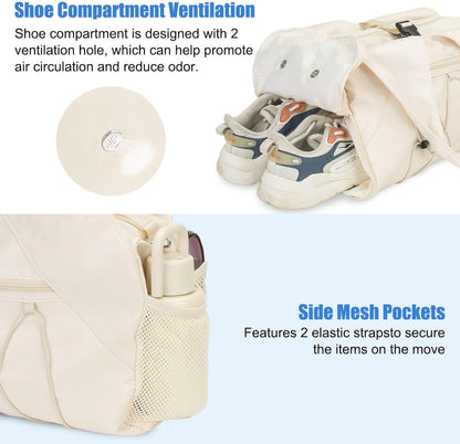 Gym Bag For Women With Yoga Mat Holder & Shoe Compartment & Wet Dry Storage Pocket & Adjustable Strap