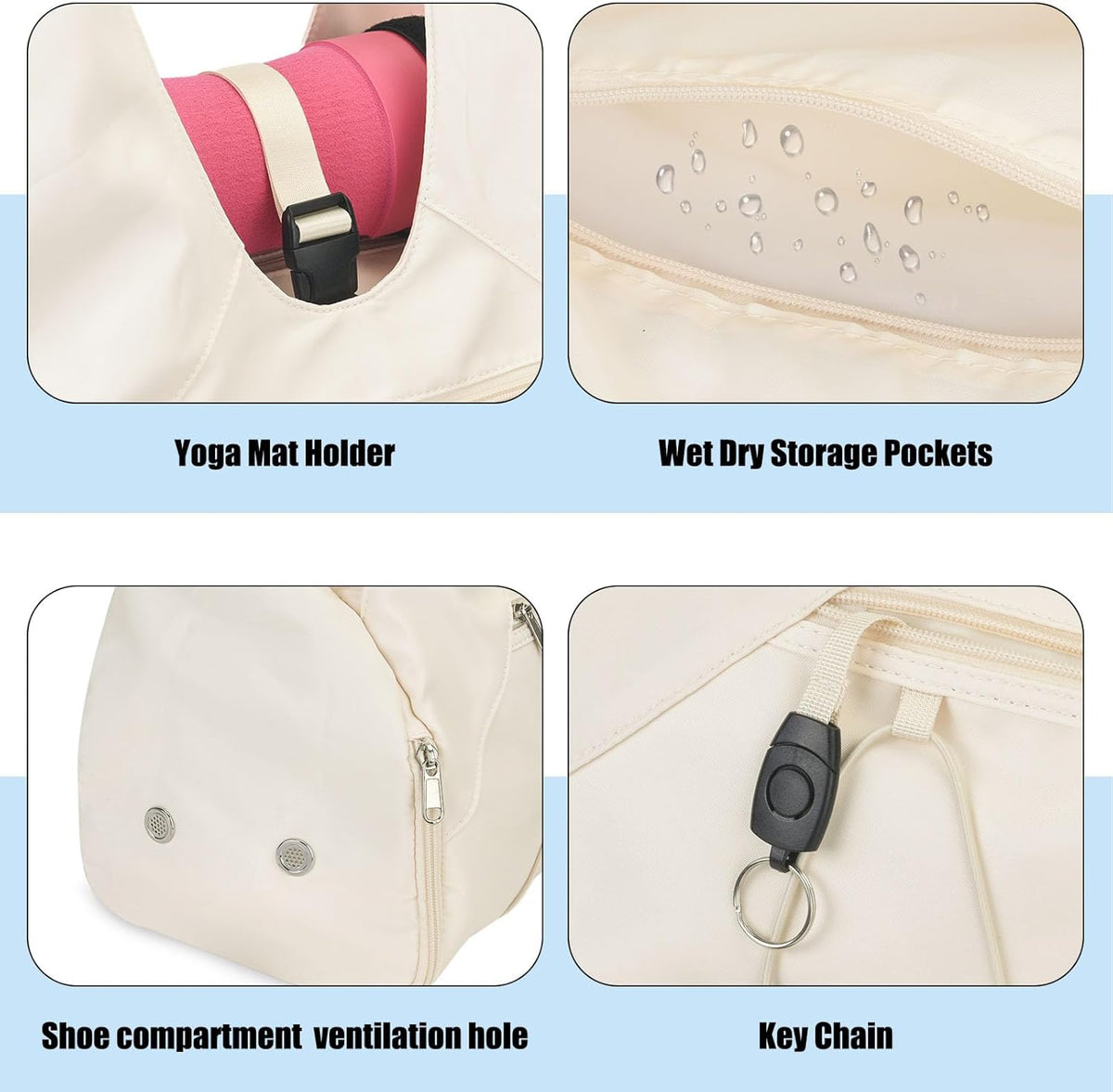Gym Bag For Women With Yoga Mat Holder & Shoe Compartment & Wet Dry Storage Pocket & Adjustable Strap