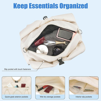 Gym Bag For Women With Yoga Mat Holder & Shoe Compartment & Wet Dry Storage Pocket & Adjustable Strap