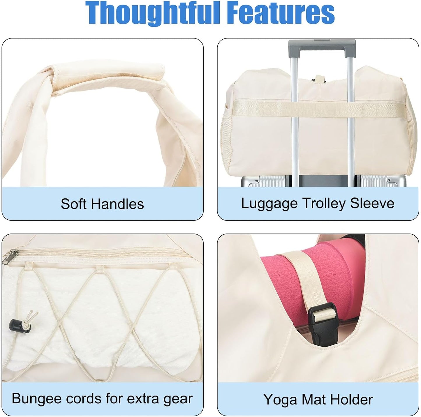 Gym Bag For Women With Yoga Mat Holder & Shoe Compartment & Wet Dry Storage Pocket & Adjustable Strap