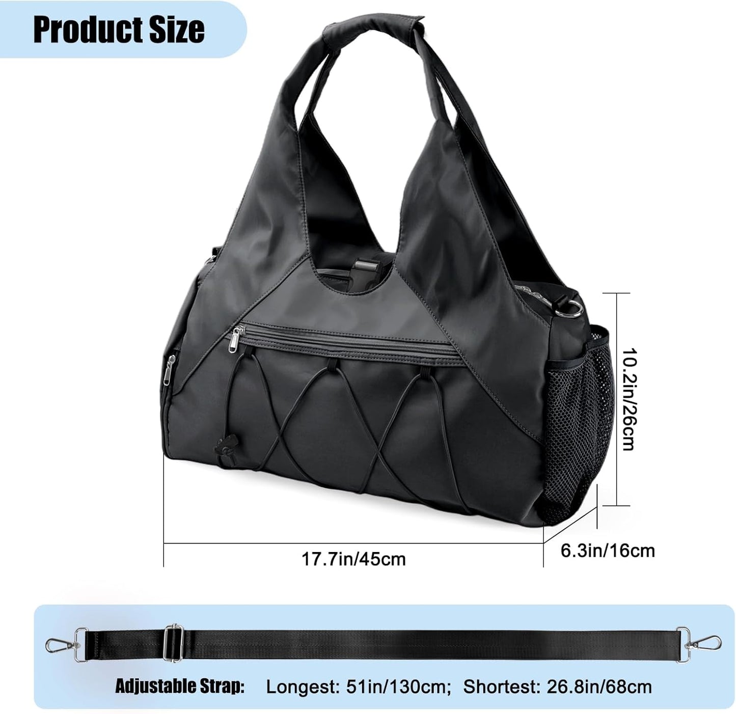 Gym Bag For Women With Yoga Mat Holder & Shoe Compartment & Wet Dry Storage Pocket & Adjustable Strap