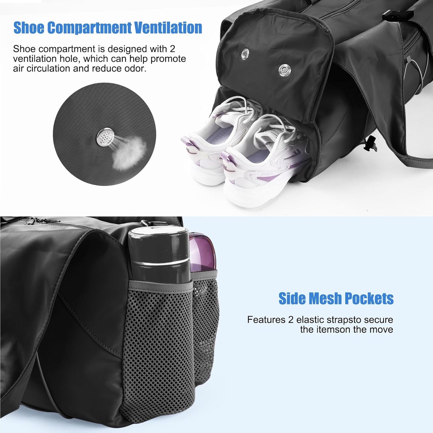 Gym Bag For Women With Yoga Mat Holder & Shoe Compartment & Wet Dry Storage Pocket & Adjustable Strap