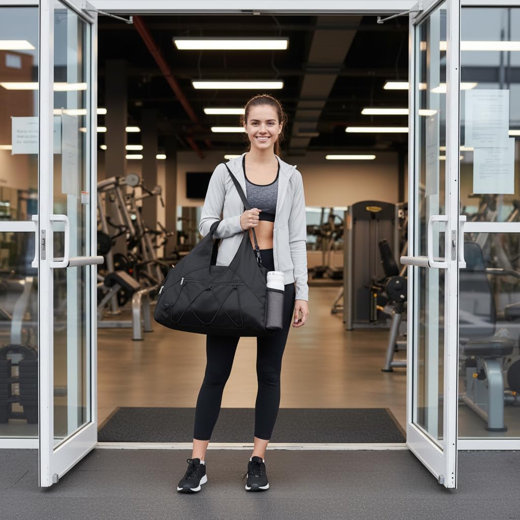 Gym Bag For Women With Yoga Mat Holder & Shoe Compartment & Wet Dry Storage Pocket & Adjustable Strap