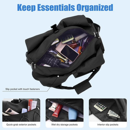Gym Bag For Women With Yoga Mat Holder & Shoe Compartment & Wet Dry Storage Pocket & Adjustable Strap